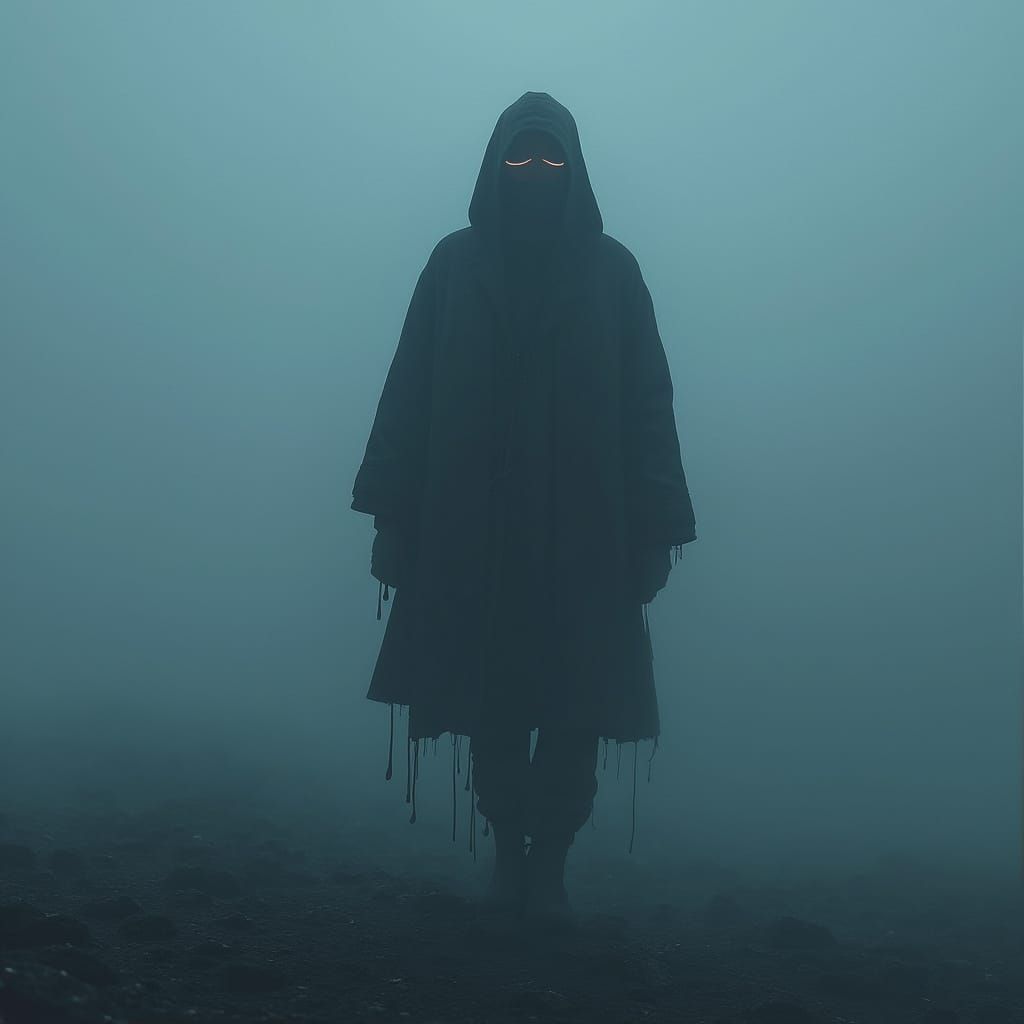 Mysterious Figure in Futuristic Digital Landscape