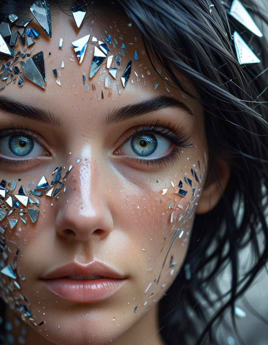 Surreal Woman with Glass Shard Skin: Oil Painting Portrait