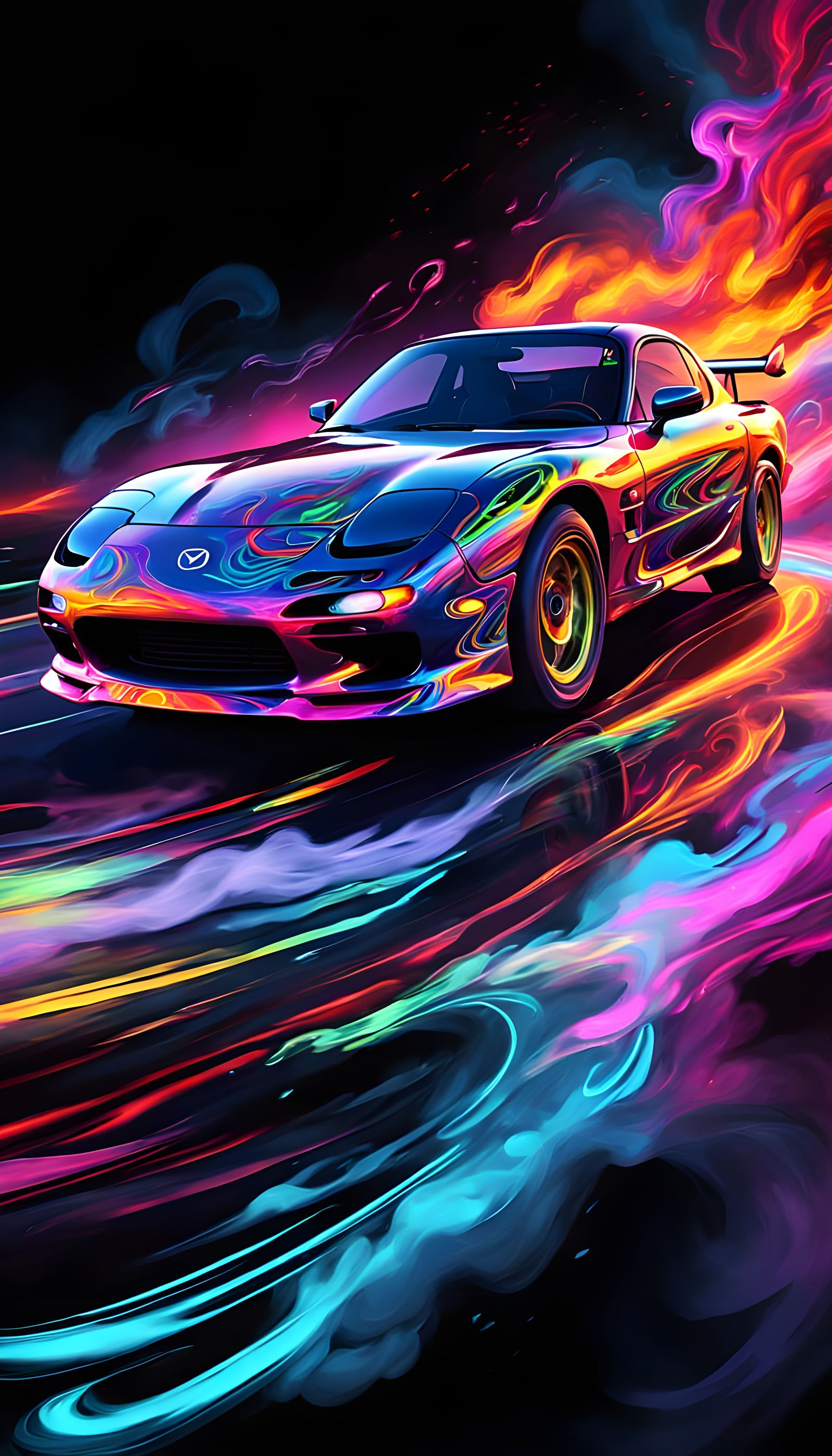 Psychedelic Mazda RX-7 Drifting Art