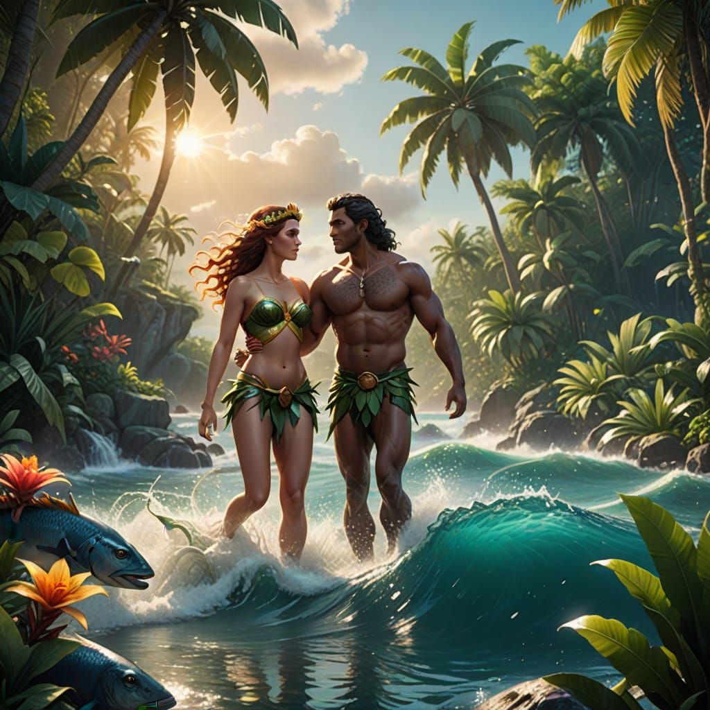 Mythical Ichthyocentaurs Emerge with Aphrodite in Tropical P...