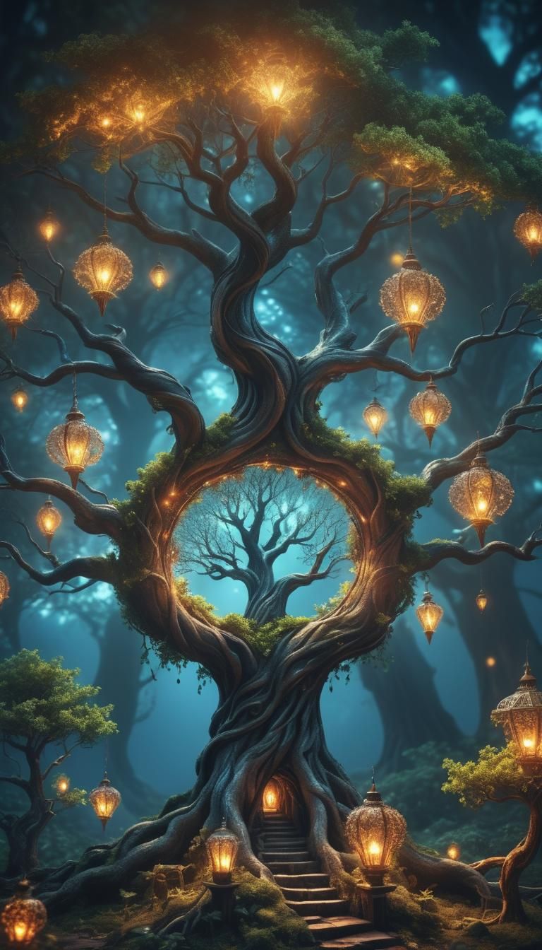 Magical Glowing Tree in Hyperrealistic Detail