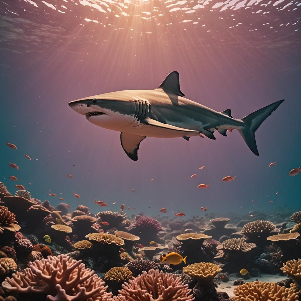 Shark Over Coral Reef in Cinematic Style