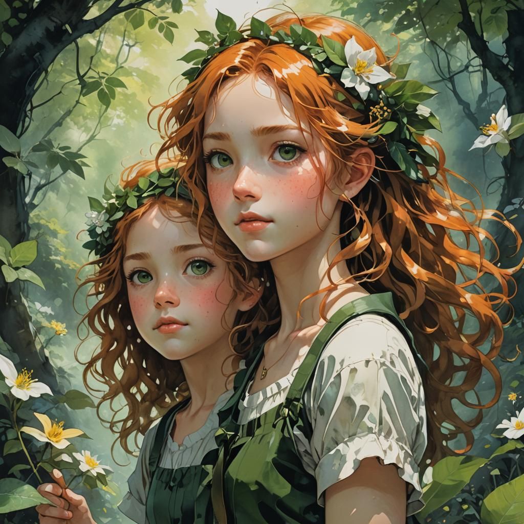 Smiling Woman with Orange Hair in Watercolor Style