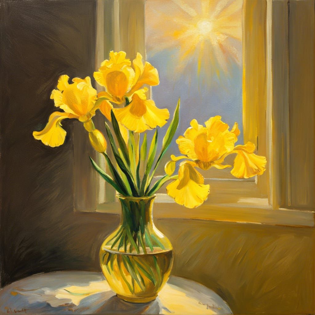 Irises at Sunrise: An Impressionistic Oil Painting