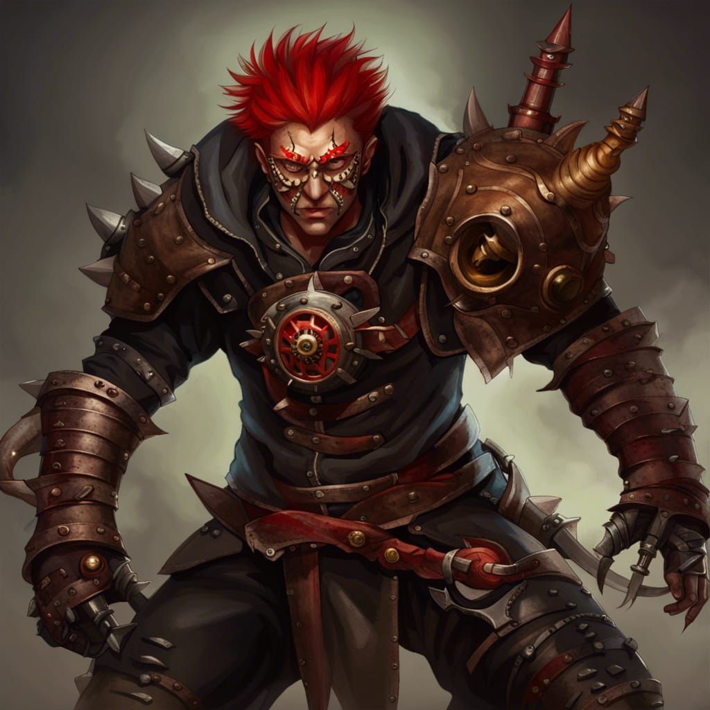 Steampunk Warrior with Demon Mask and Spiked Gauntlet