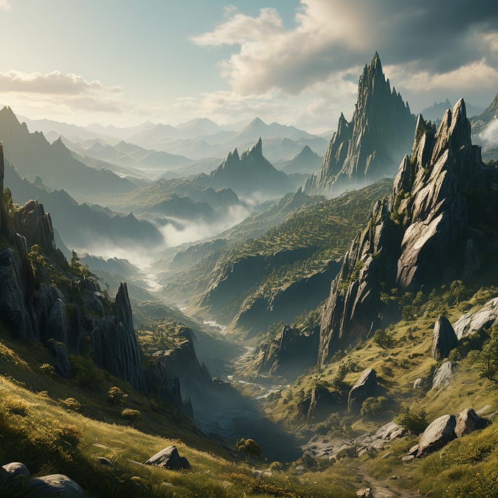 Epic Fantasy Landscape with Frodo at Middle-earth's Edge