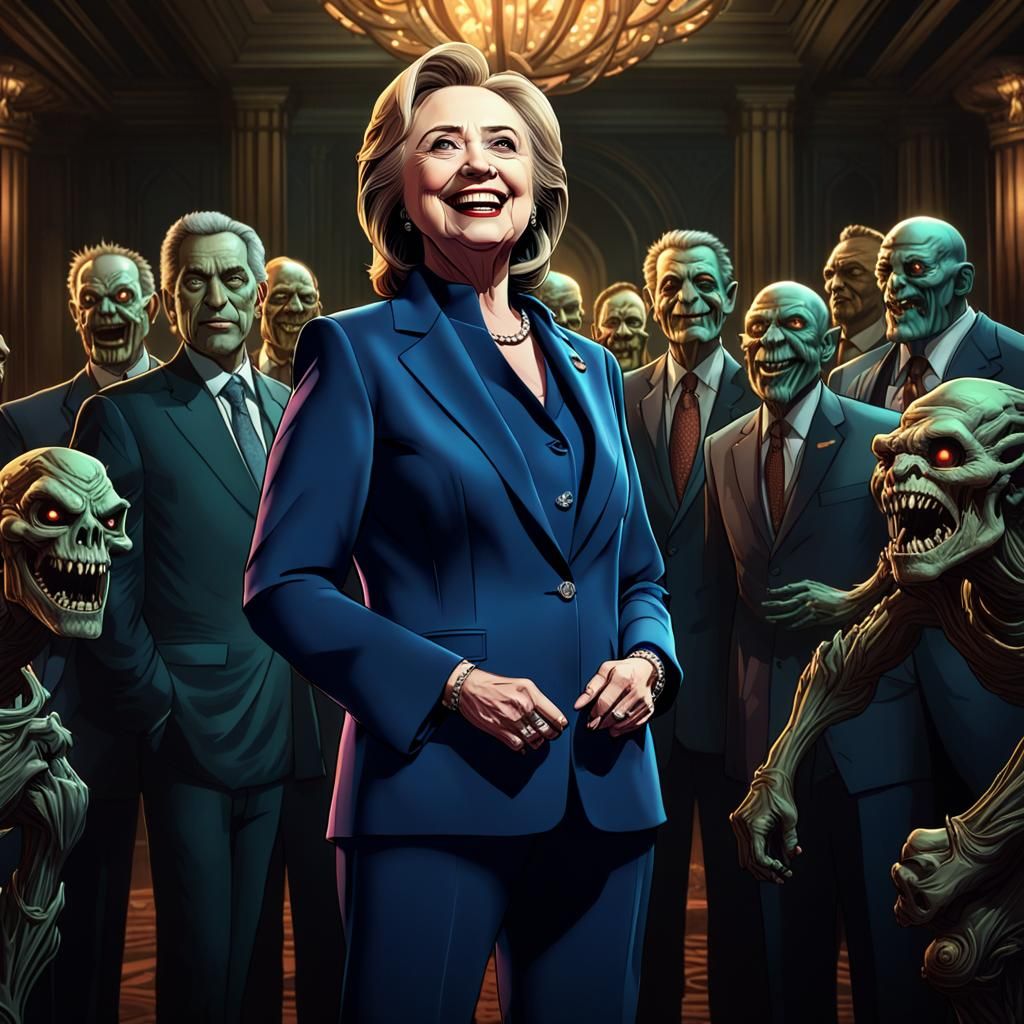 Evil Hillary Clinton Portrait in Dark, Detailed Digital Art
