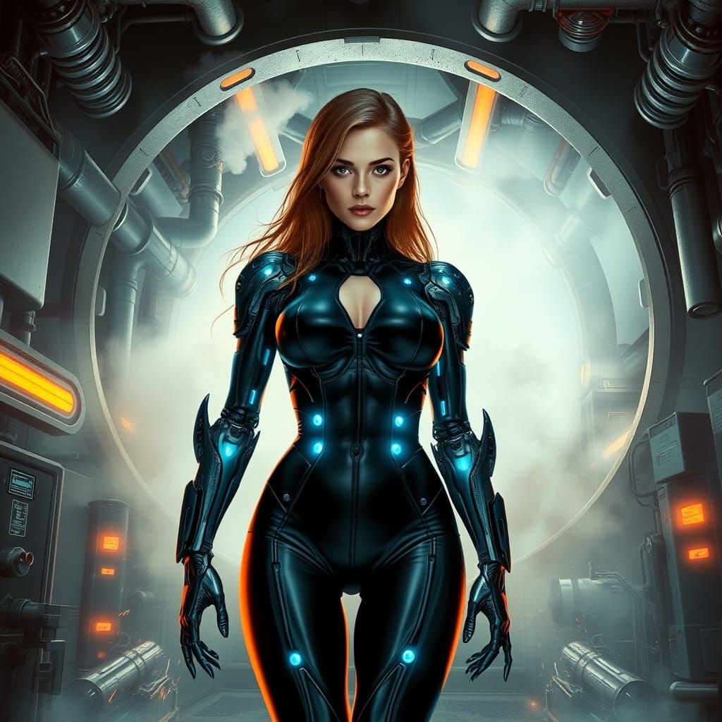 Cyborg Emerges from Machine in Futuristic Lab