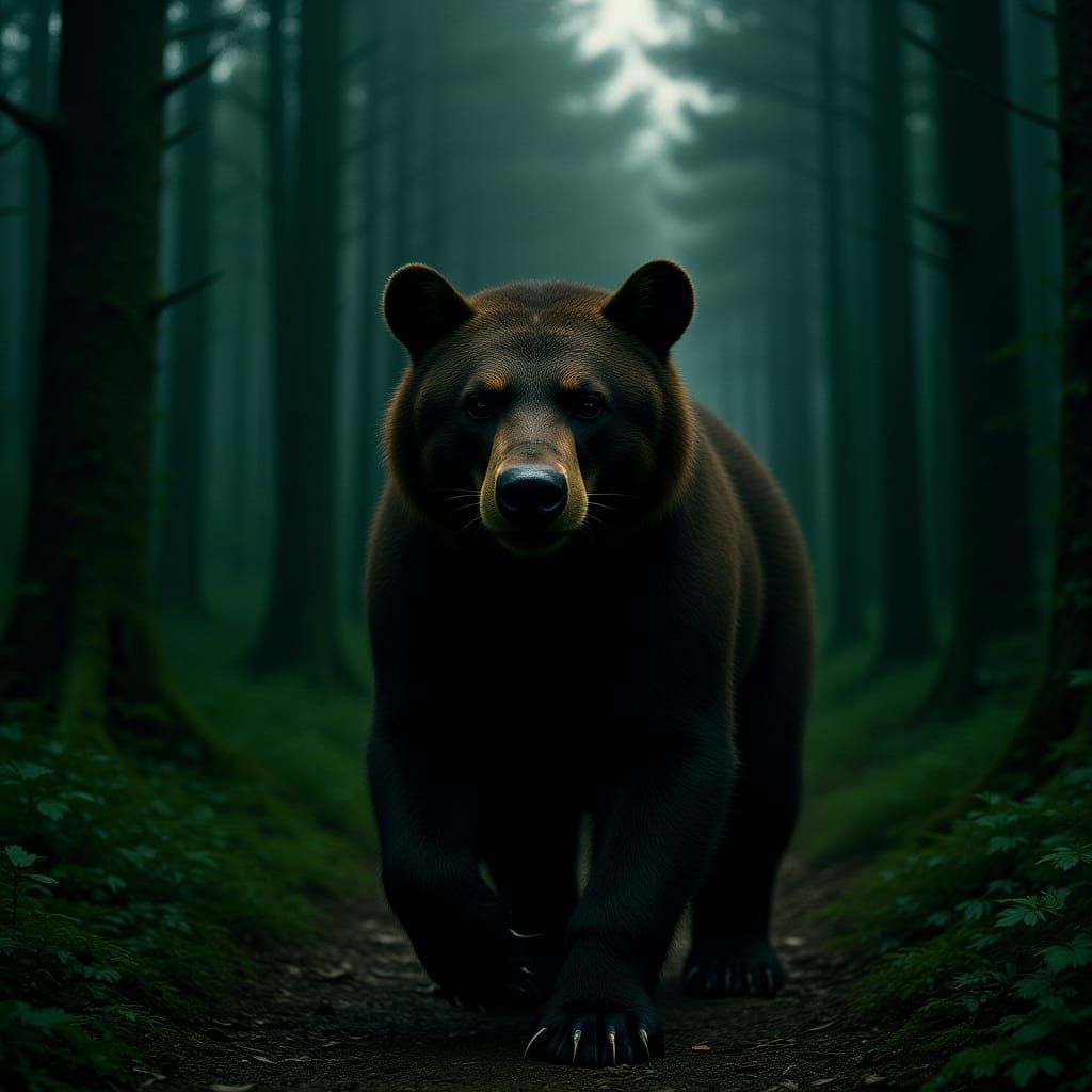 Majestic Bear in Misty Forest, Cinematic Film