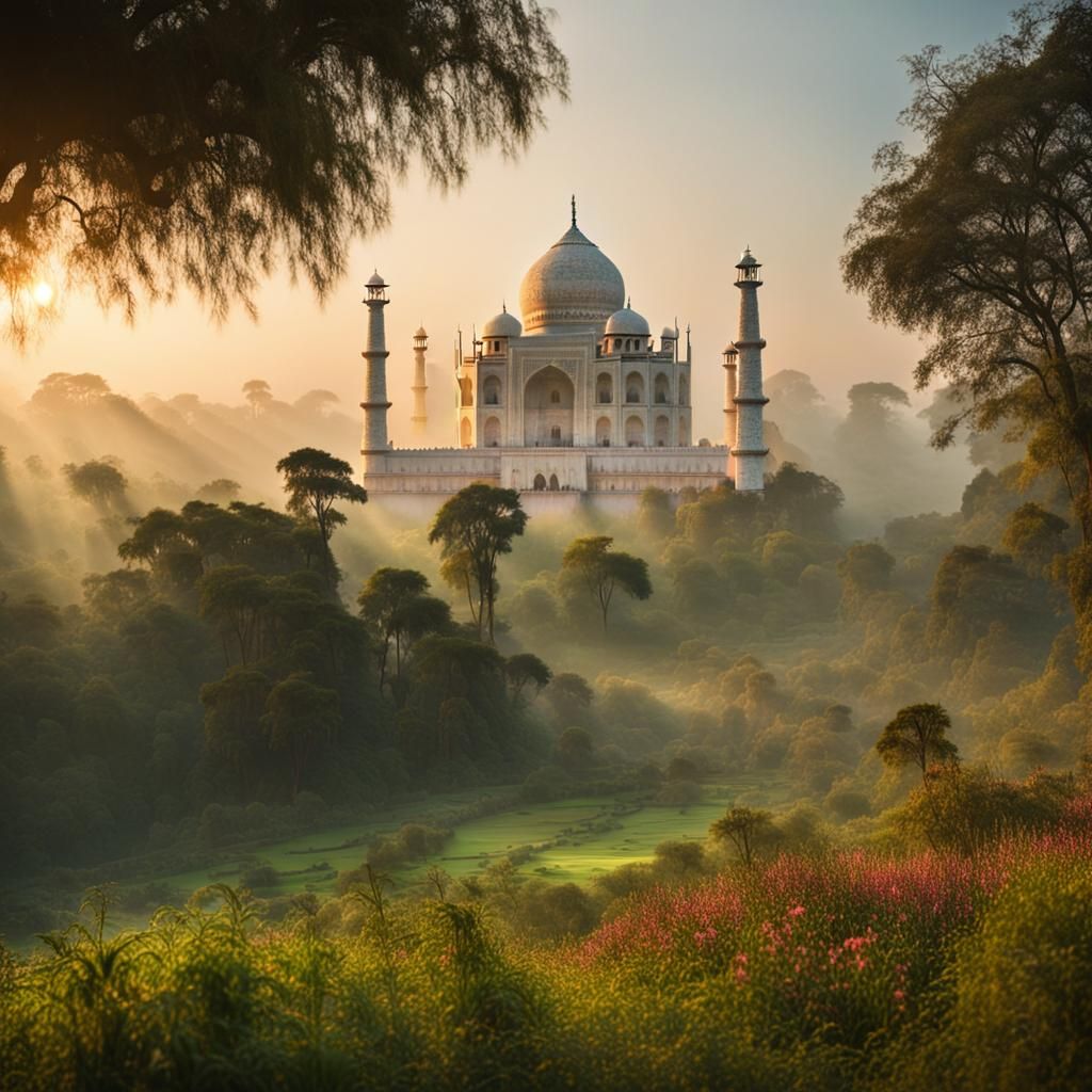 Taj Mahal in Himalayan Valley at Sunrise