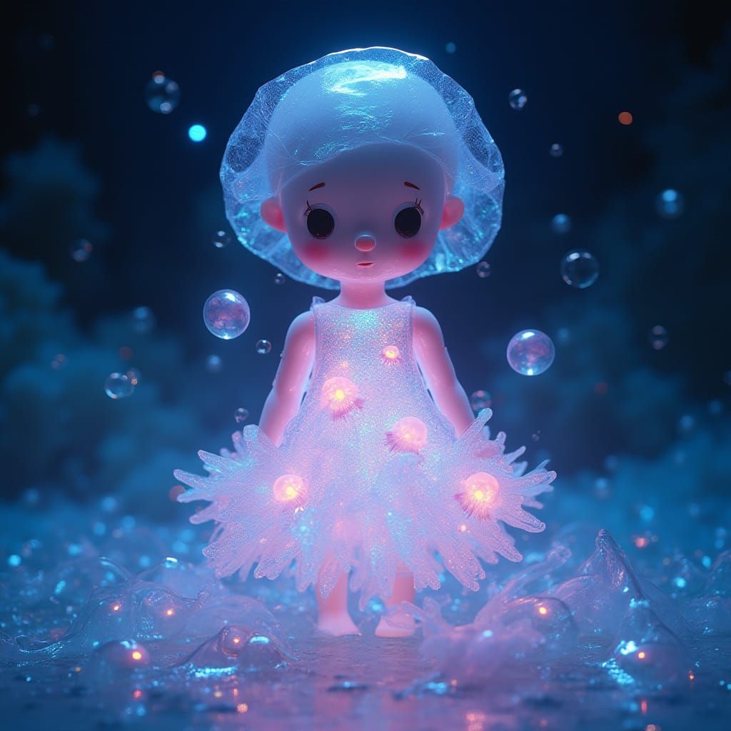 Bioluminescent Jellyfish Dress in a Murakami-Inspired Style