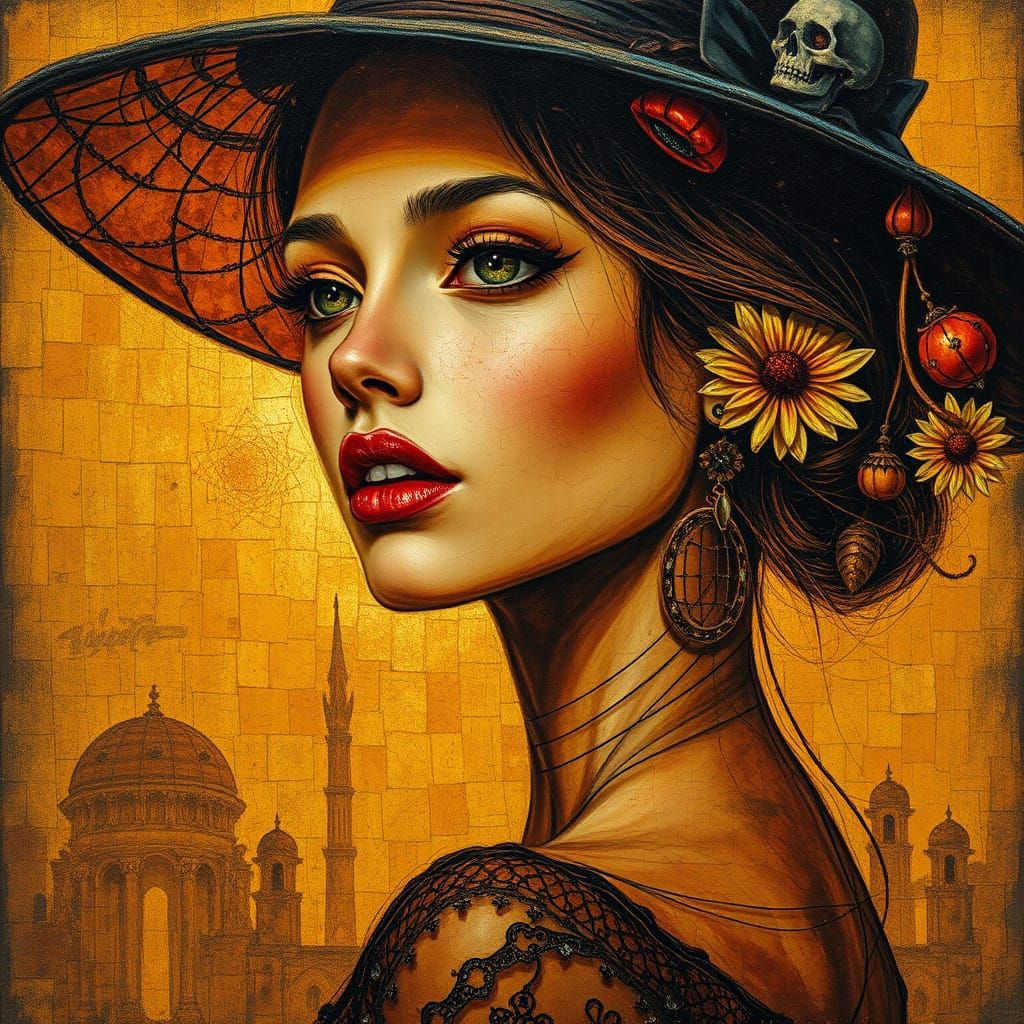 Surreal Cyber Noir Portrait in Encaustic Impasto Style