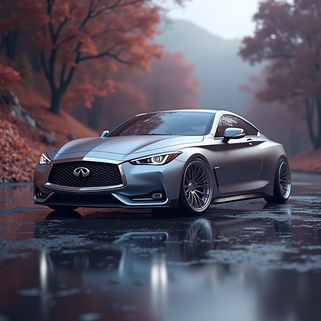 Sleek Metallic Silver Infiniti Q60 Dropped Low to Ground