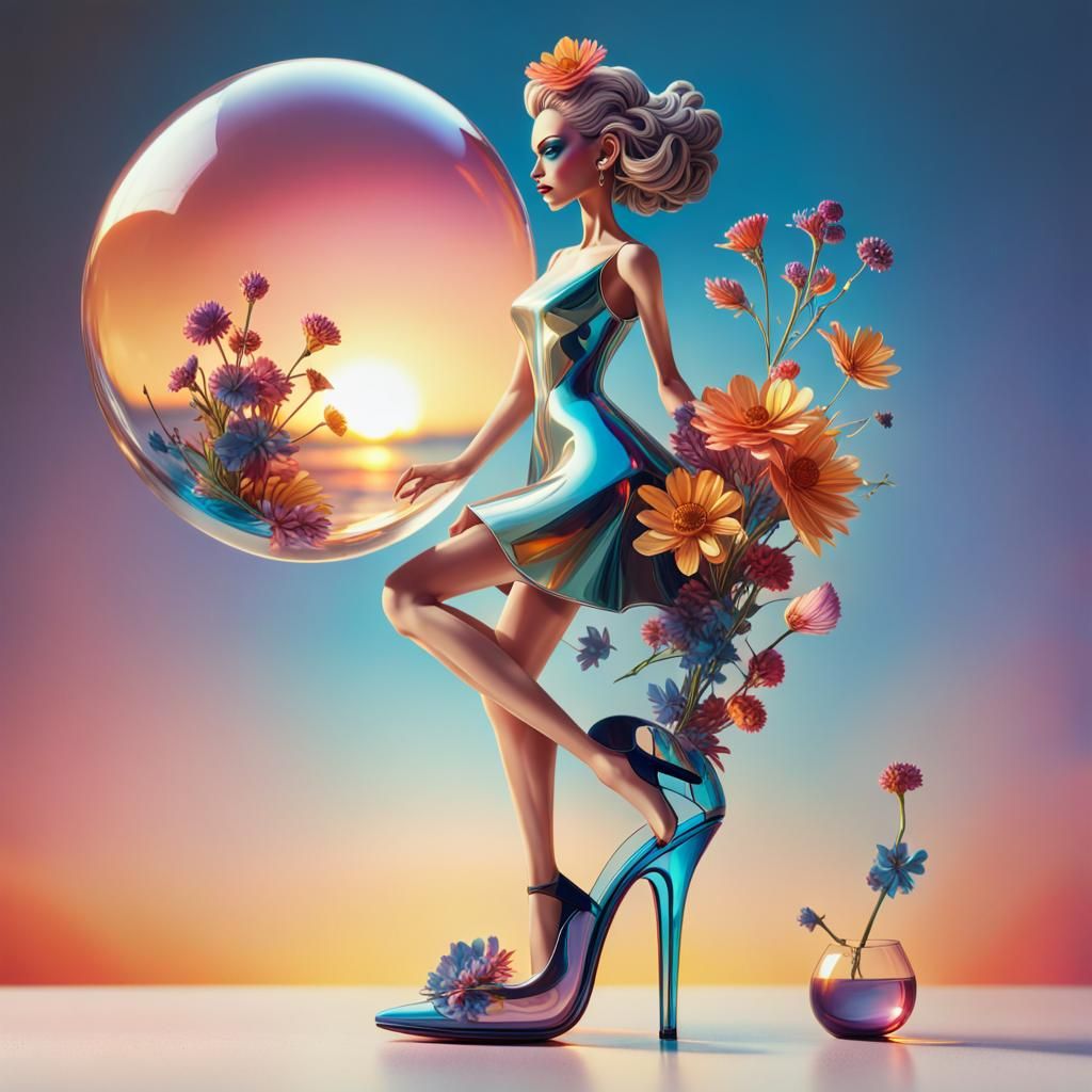 Fashionista Bobble with Magical Flowers in Glass