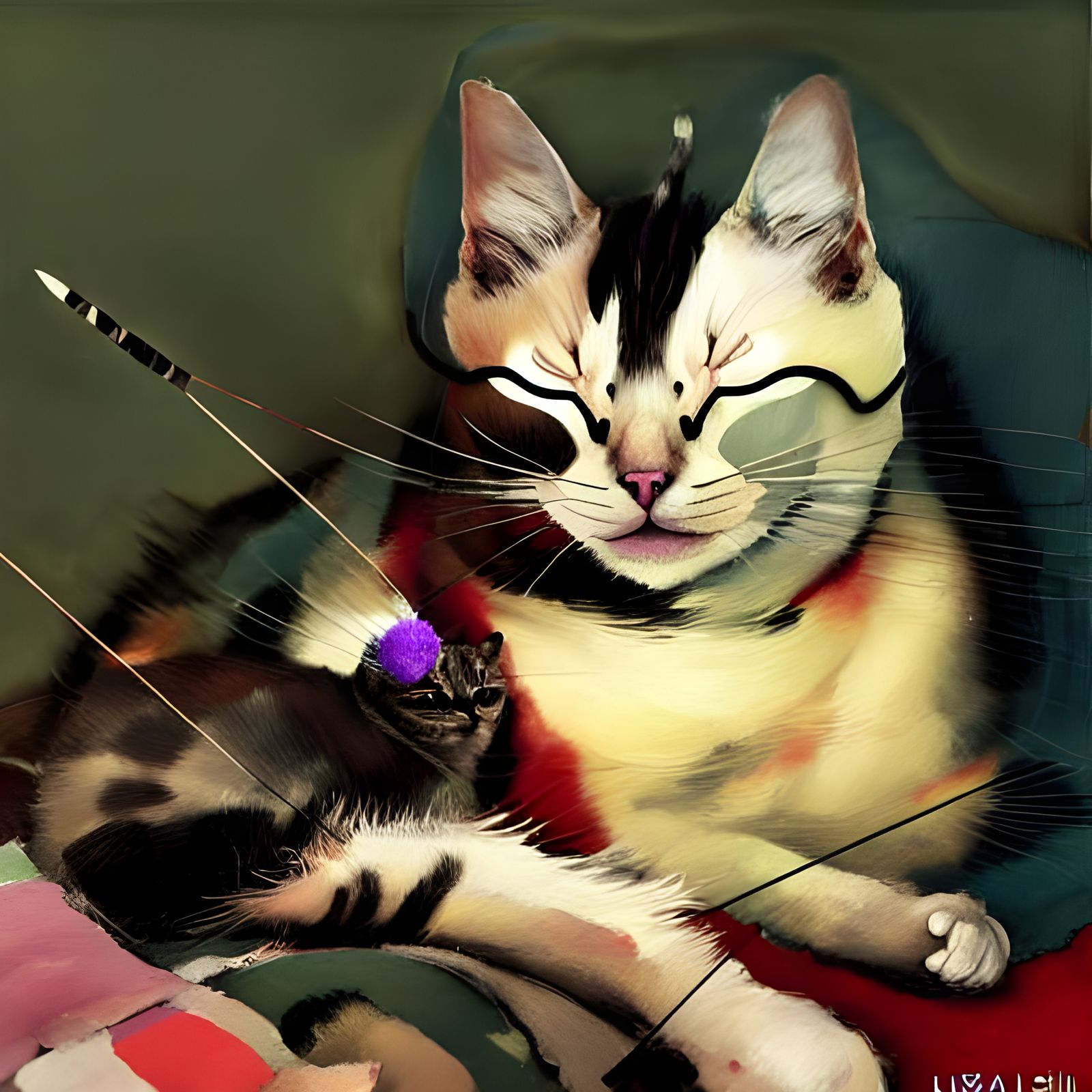 Cat Disturbance: Hyperrealistic Pillowside Scene