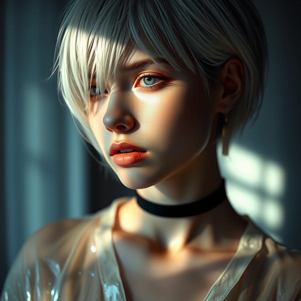 Ethereal Digital Portrait of a Young Woman with Snow-White H...