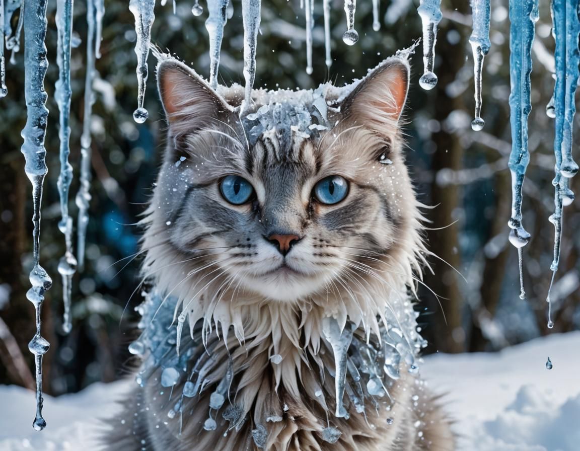 Icy Cat Portrait with Text Overlay