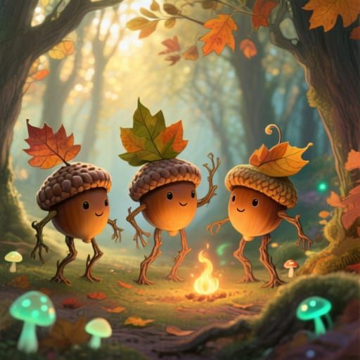 Magical Acorn Sprites in Enchanted Forest