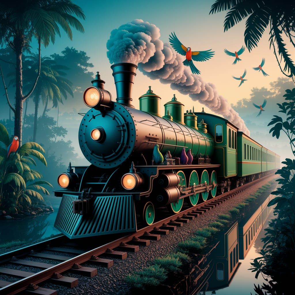 Vintage Futuristic Train Chugs Through Amazonian Landscape