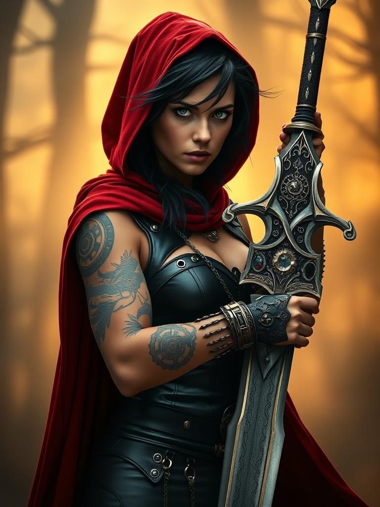 Battle-Worn Red Riding Hood with Greatsword
