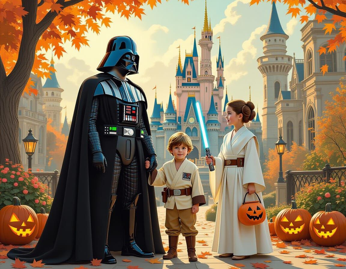 Darth Vader and Star Wars Kids Halloween in Retro-Futuristic...