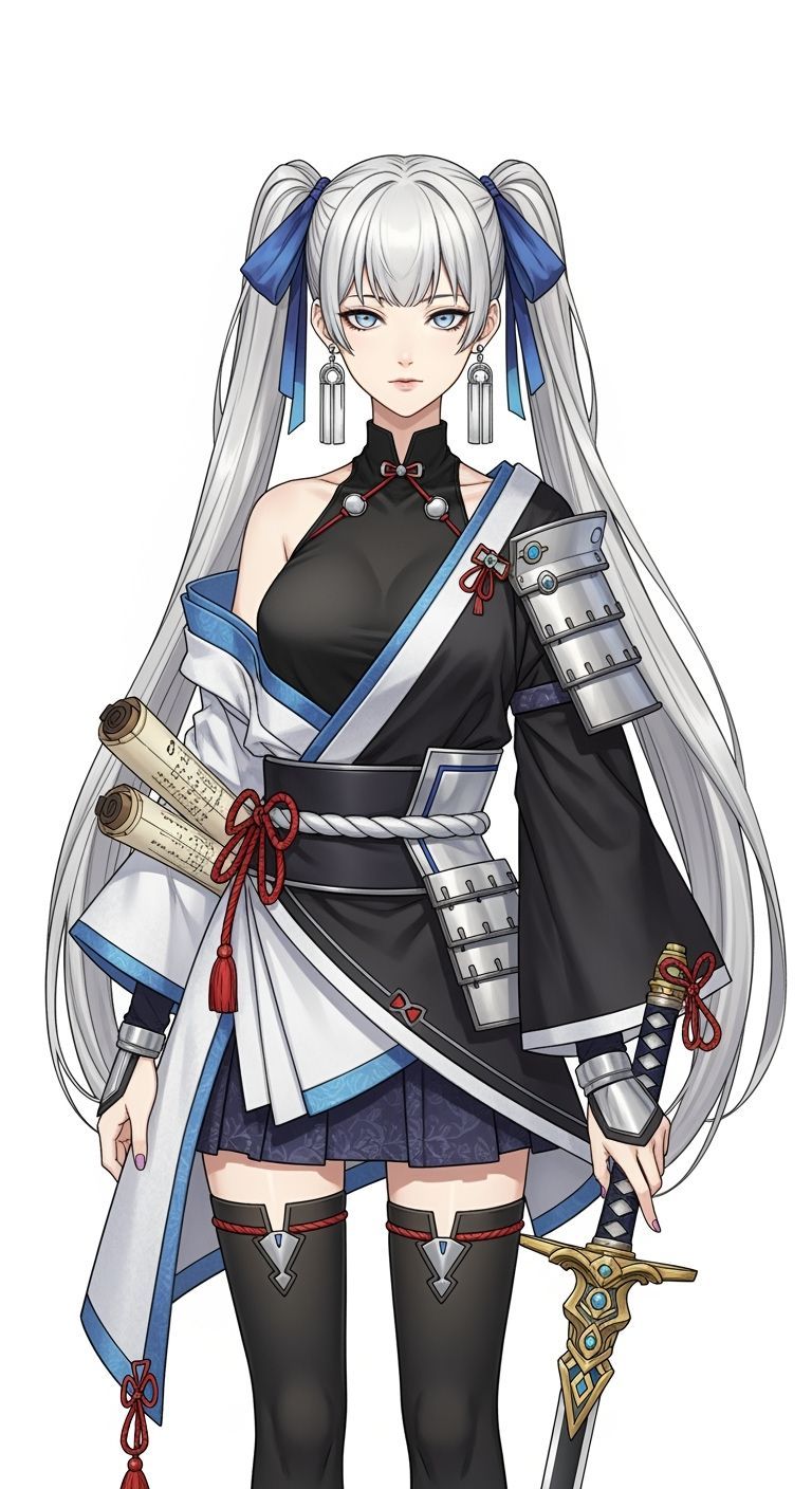 Elegant Anime Woman with Silver Hair and Sci-Fi Outfit