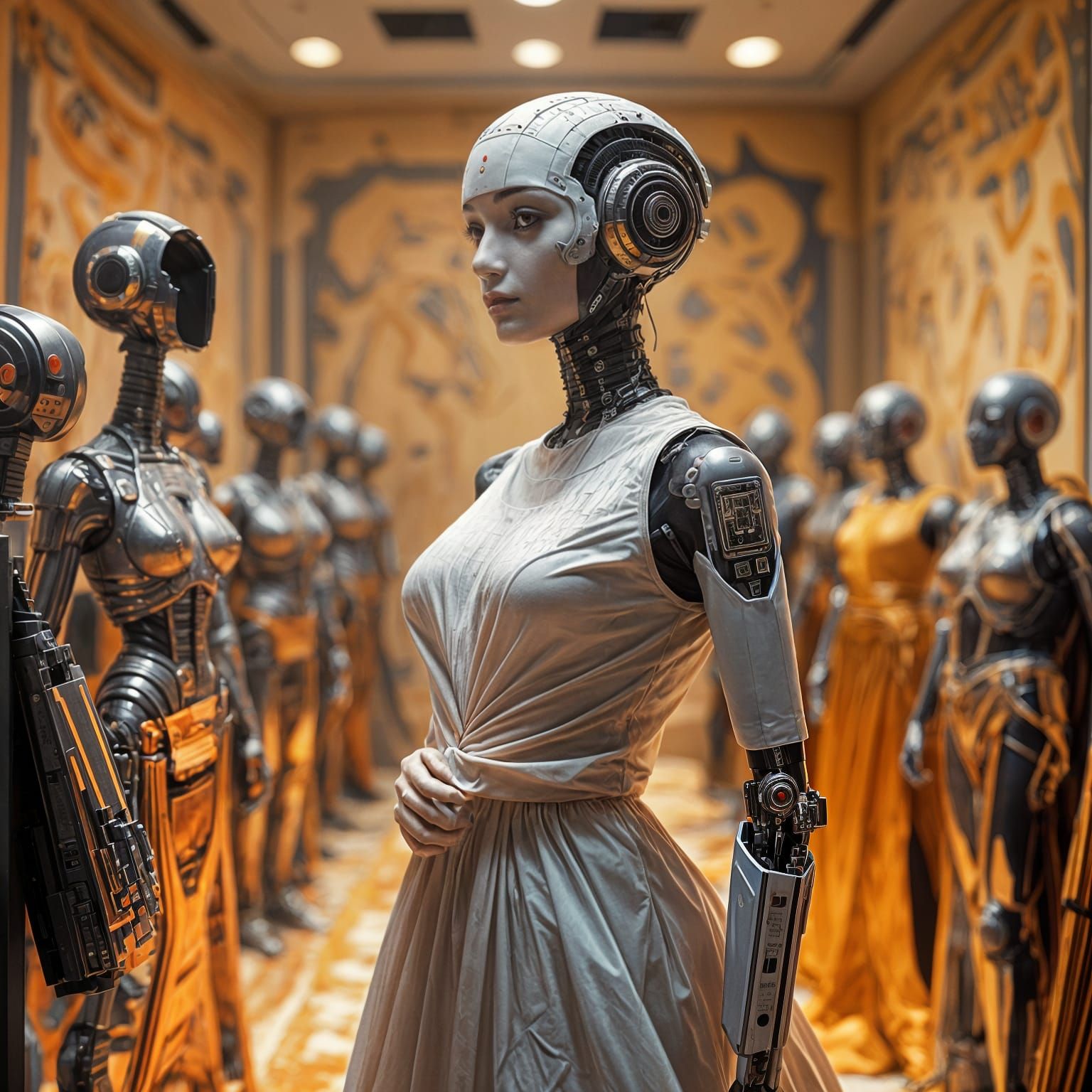 Robot Woman Prepares for Fashion Show, Art Nouveau
