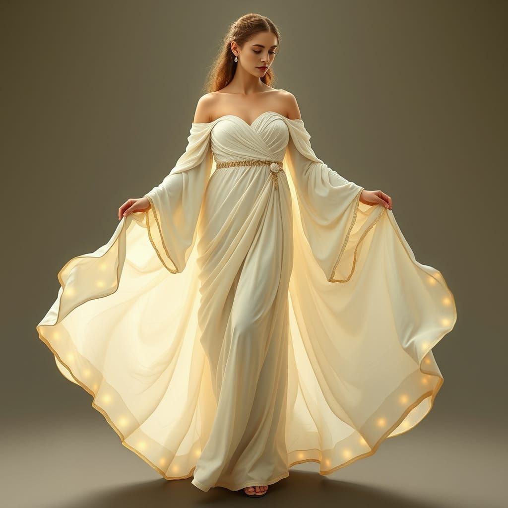 Regal Woman in Ancient Greek-Inspired Gown