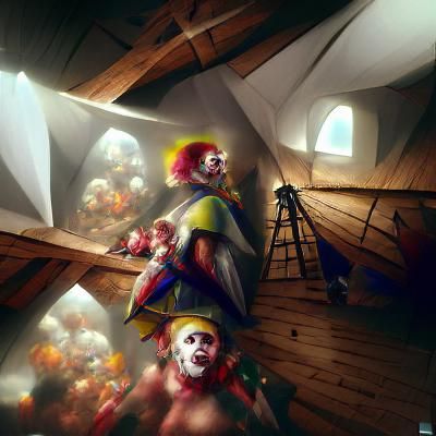 Creepy Clown Lurking in a Dark Attic