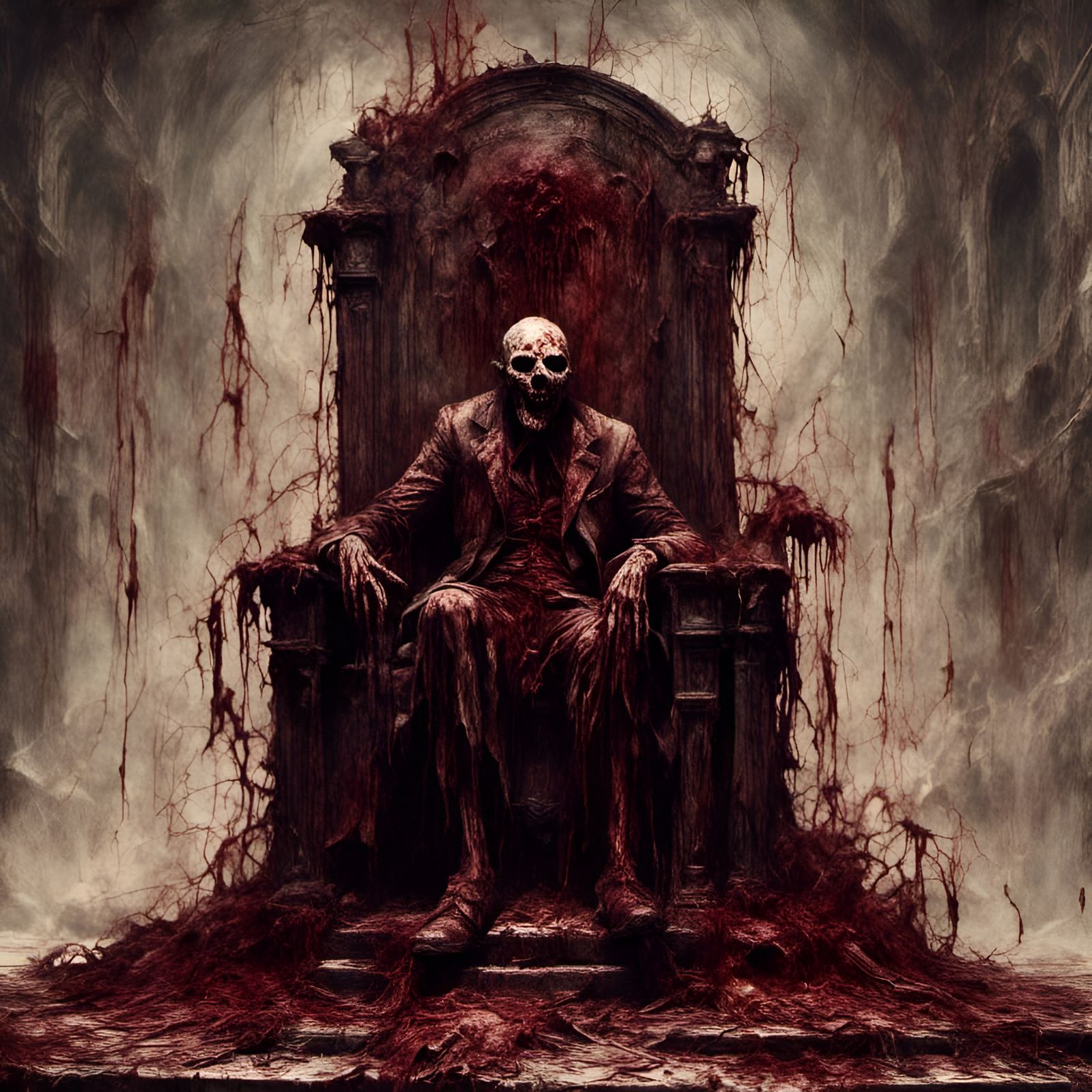 Rotting Zombie King on Throne in Crypt