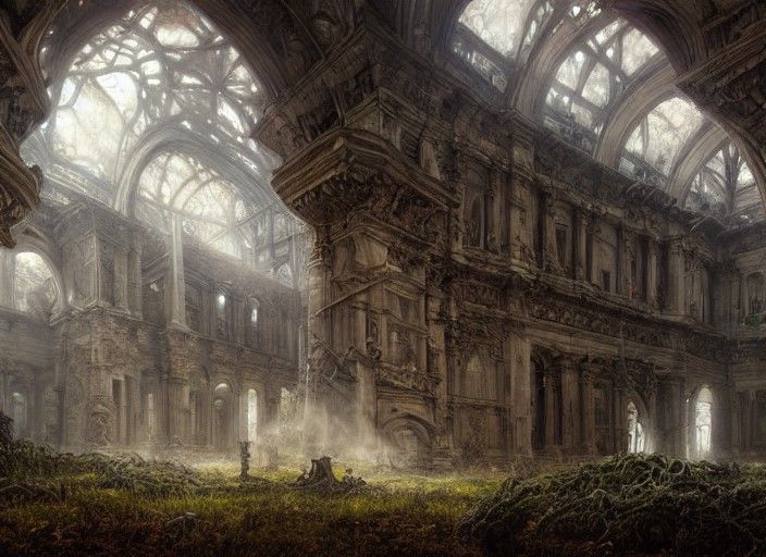 Dinosaur Skeleton Cathedral Ruins in Baroque Style