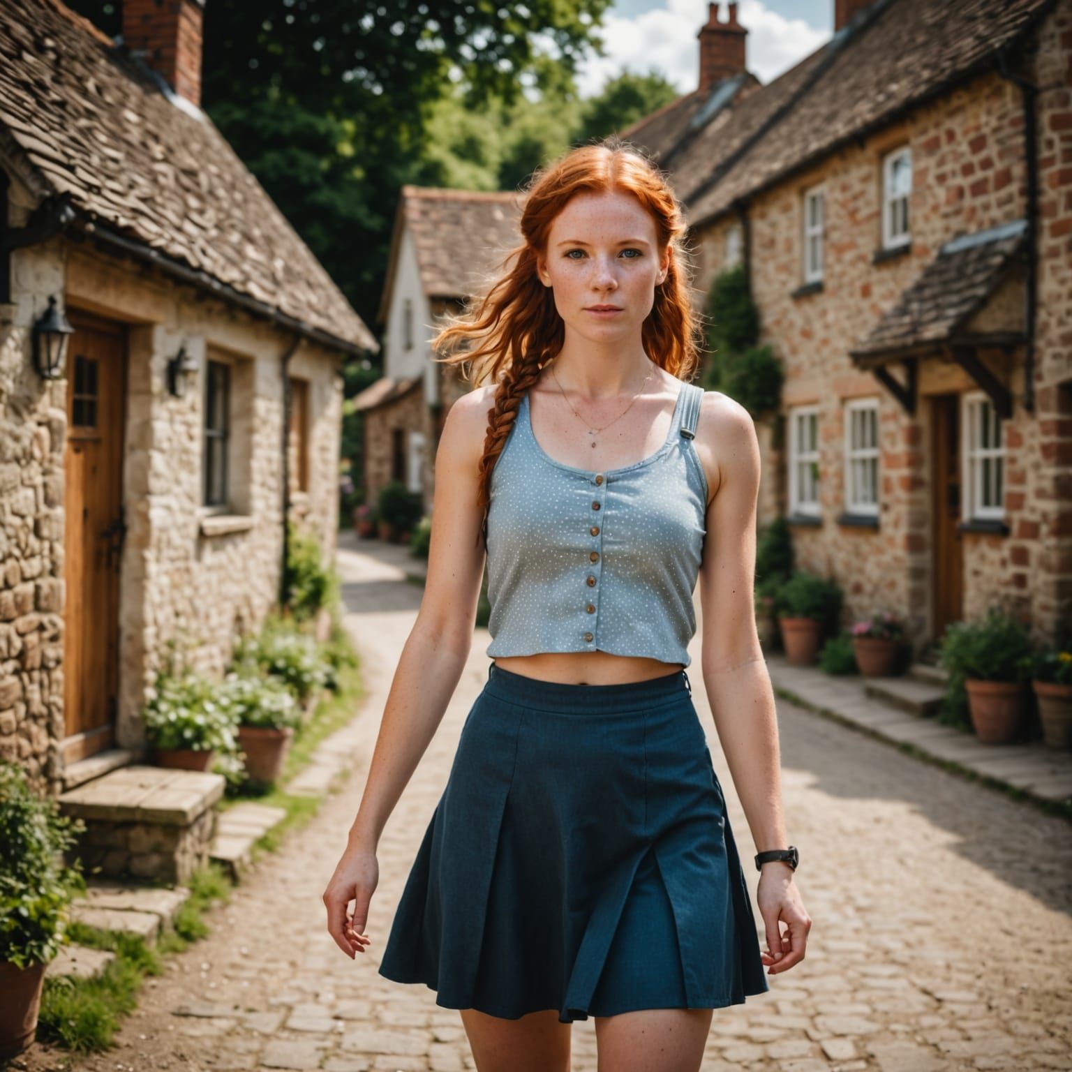 Red Haired Woman in English Village, Bokeh Photography