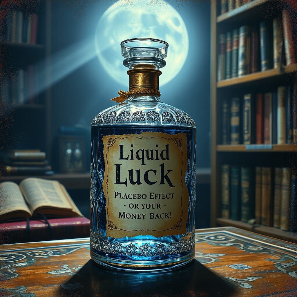 Surreal Crystal Flask on Moonlit Shelf in Oil Painting Style