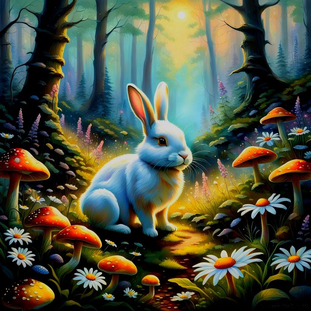 Ethereal Bunny in a Thomas Kinkade Fantasy