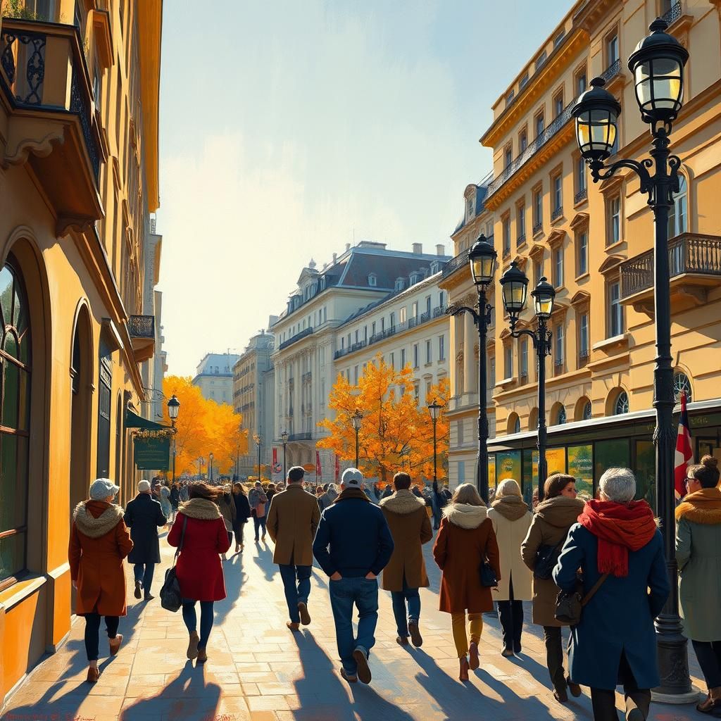 Vienna Street Scene in Autumn, Impressionist Style