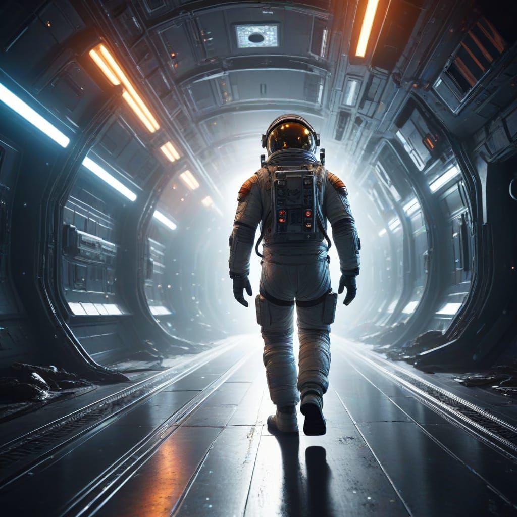 Astronaut on Pathway to Spaceship: Vibrant Digital Art