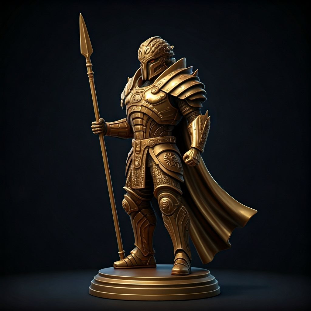 Golden Mars Warrior Statuette in Ancient Armor