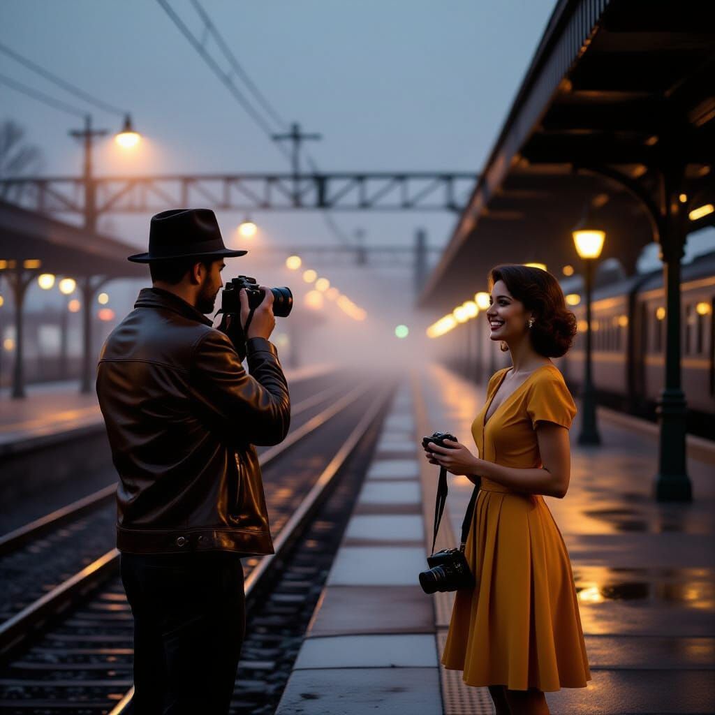 Contrasting Photographers at Dusk in Film Noir Style