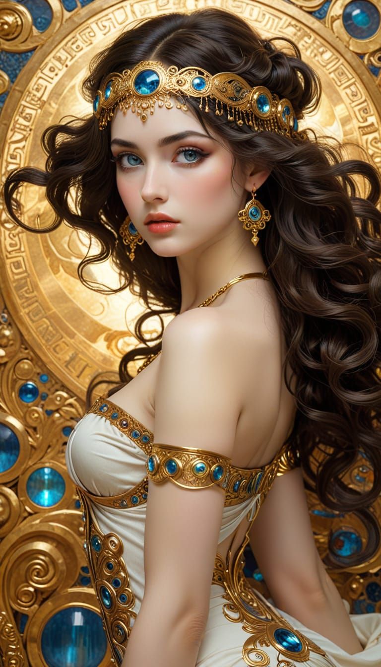 Anime Women in Gustav Klimt Style Painting