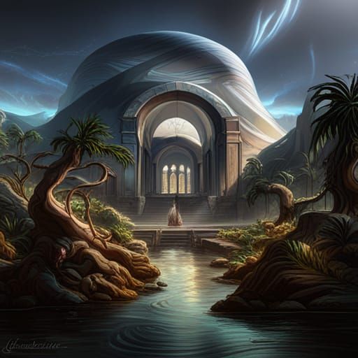 Hyperrealistic Oasis Inside Human Brain: Dark Fantasy Art