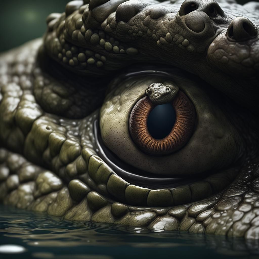 Photorealistic Crocodile Eye in Murky Bayou