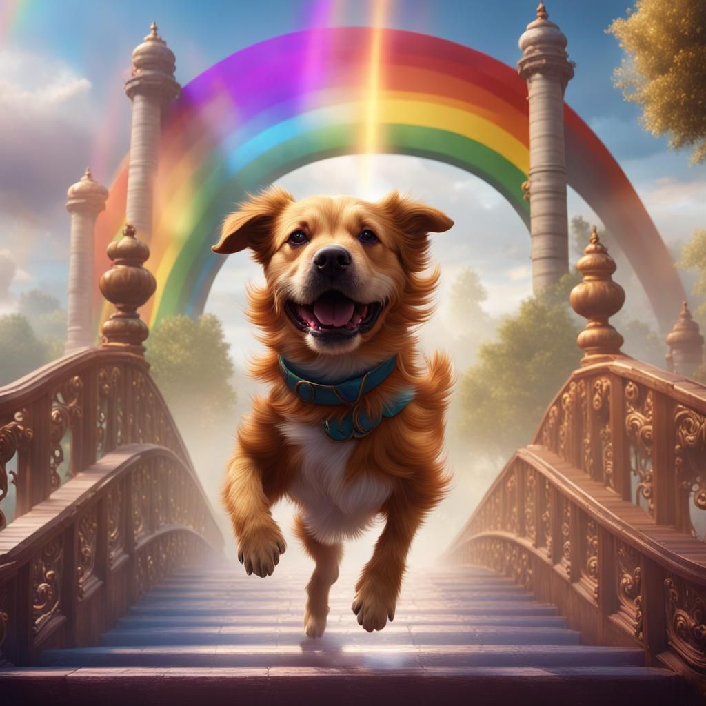 Dog Tap Dancing on Rainbow Bridge: Fantasy Art