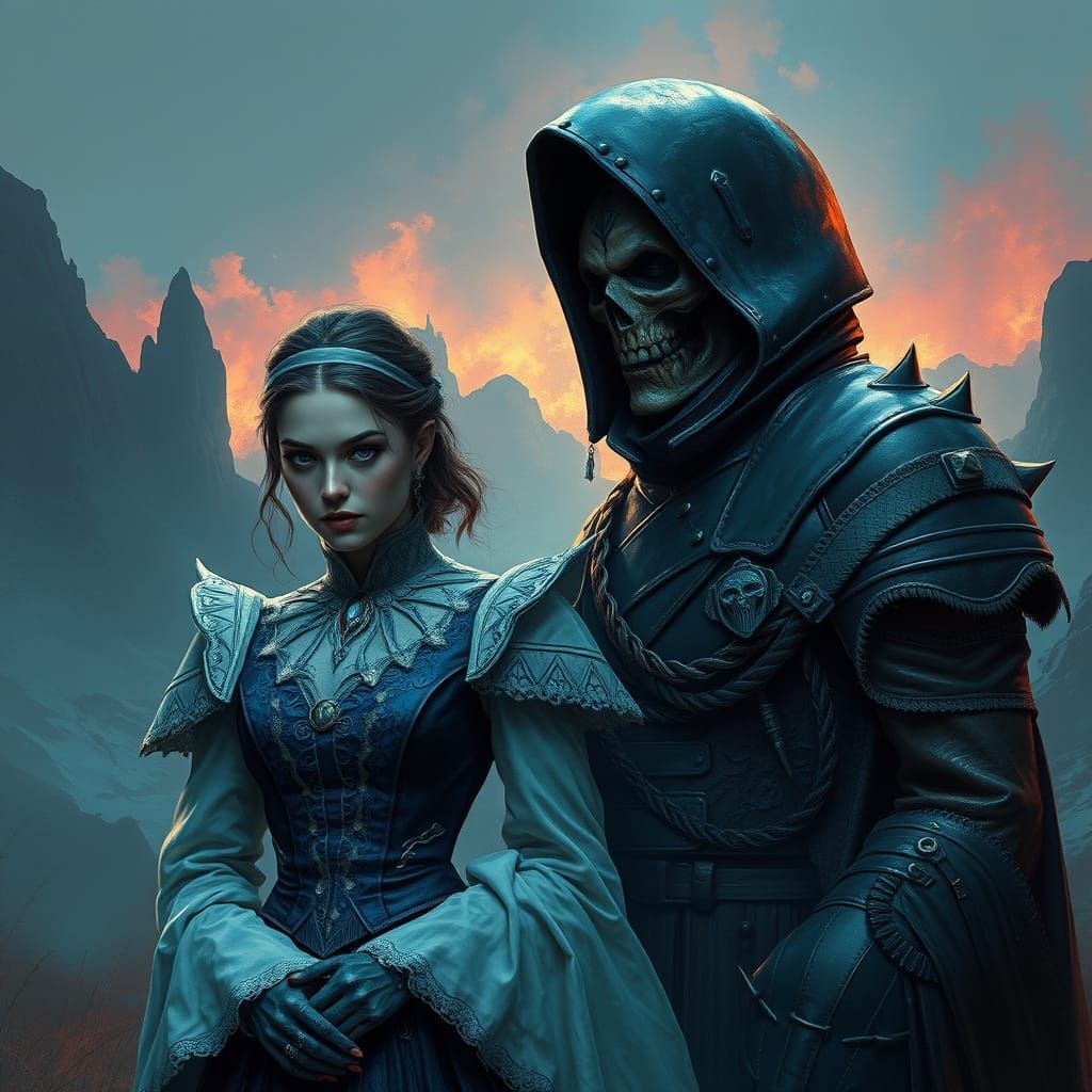Princess and Warpriest in Eerie Digital Painting Style