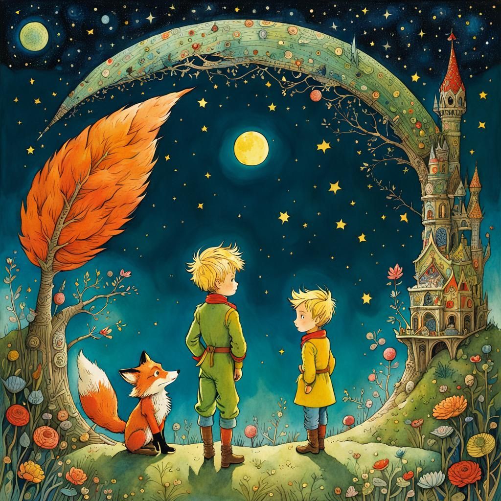 Little Prince and Fox: Intricate Line Art Illustration