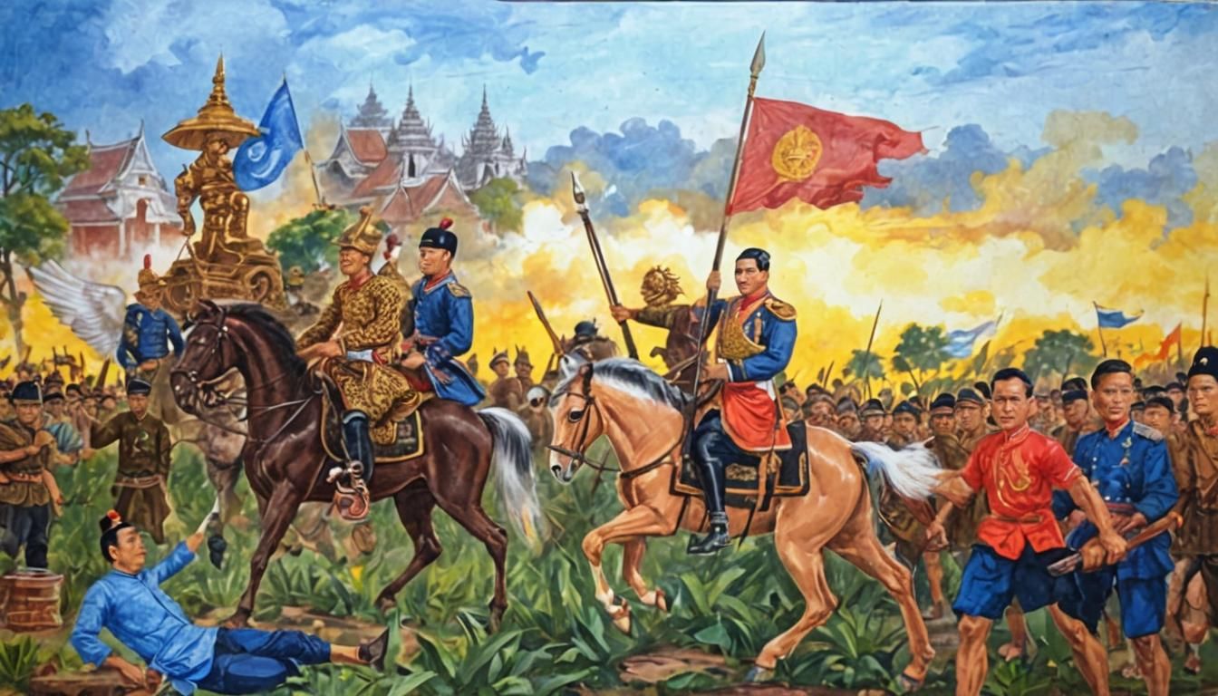 King Taksin Inspires Troops: Detailed Matte Painting