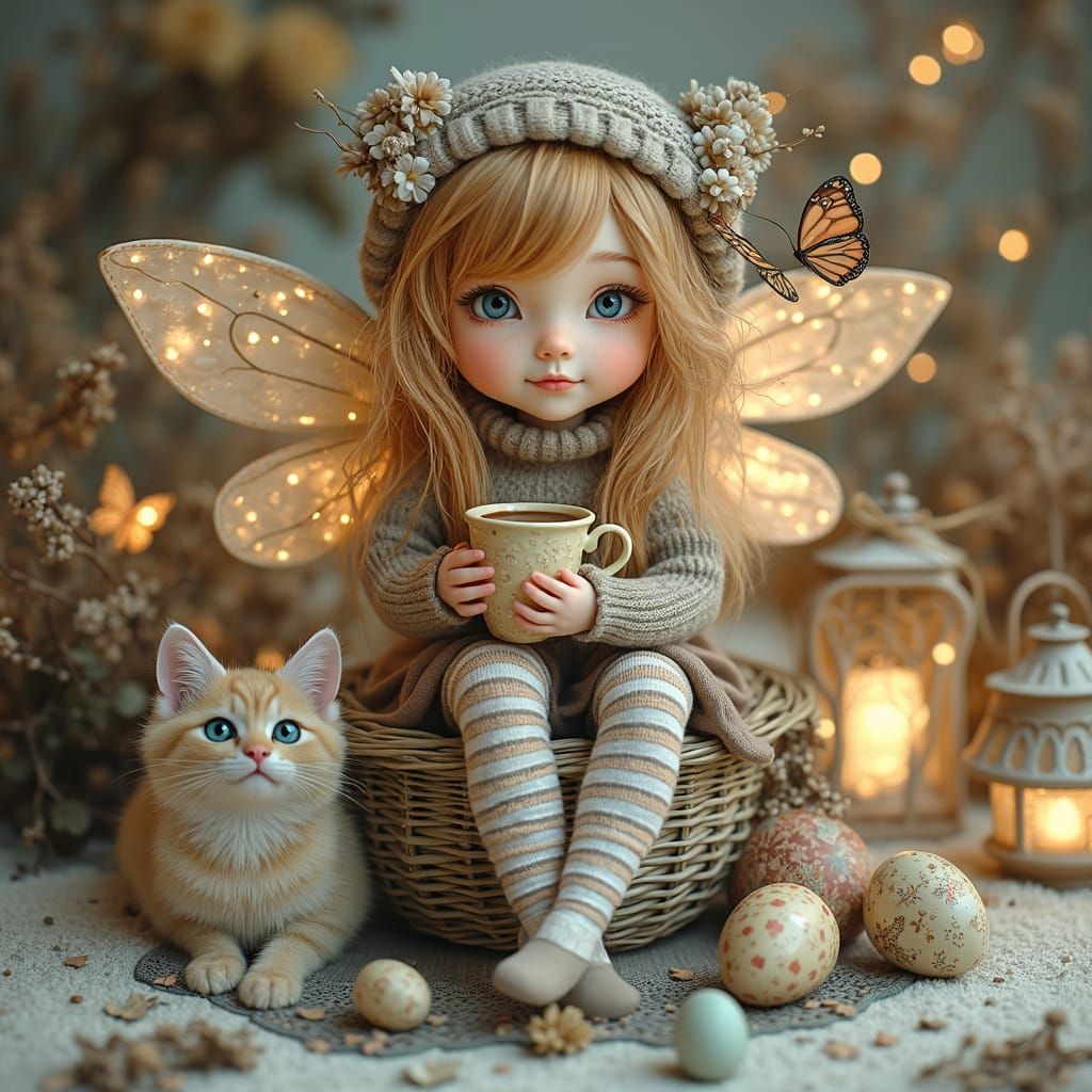 Whimsical Easter Fairy in Pastel Wonderland