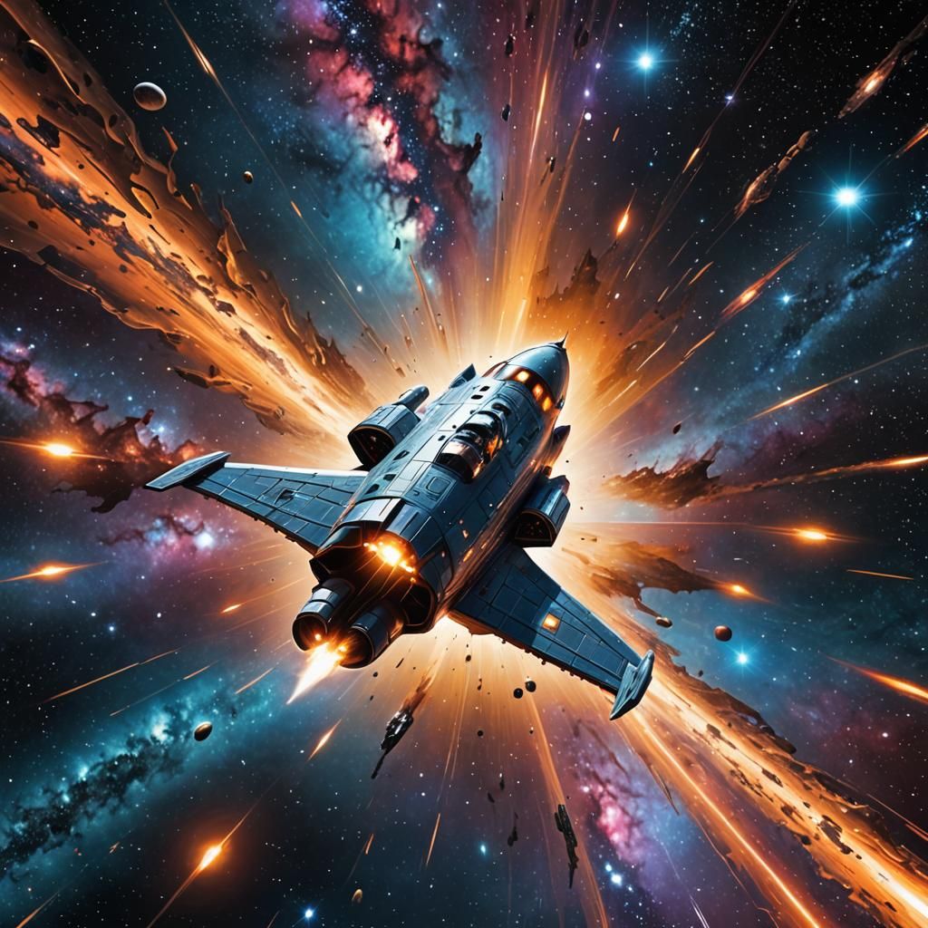 Futuristic Spaceship Speeding Through Galaxy