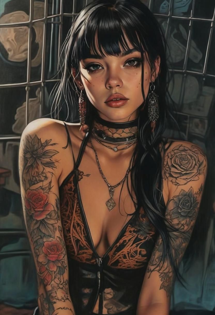 Young Woman with Artistic Tattoos: A Rebel Image