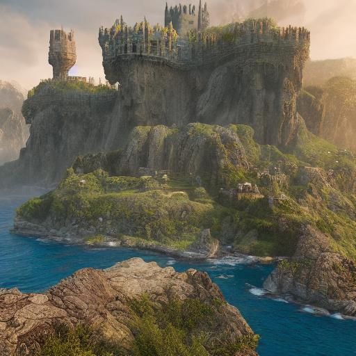 Majestic Castle on Misty Cliffside: Fantasy Art