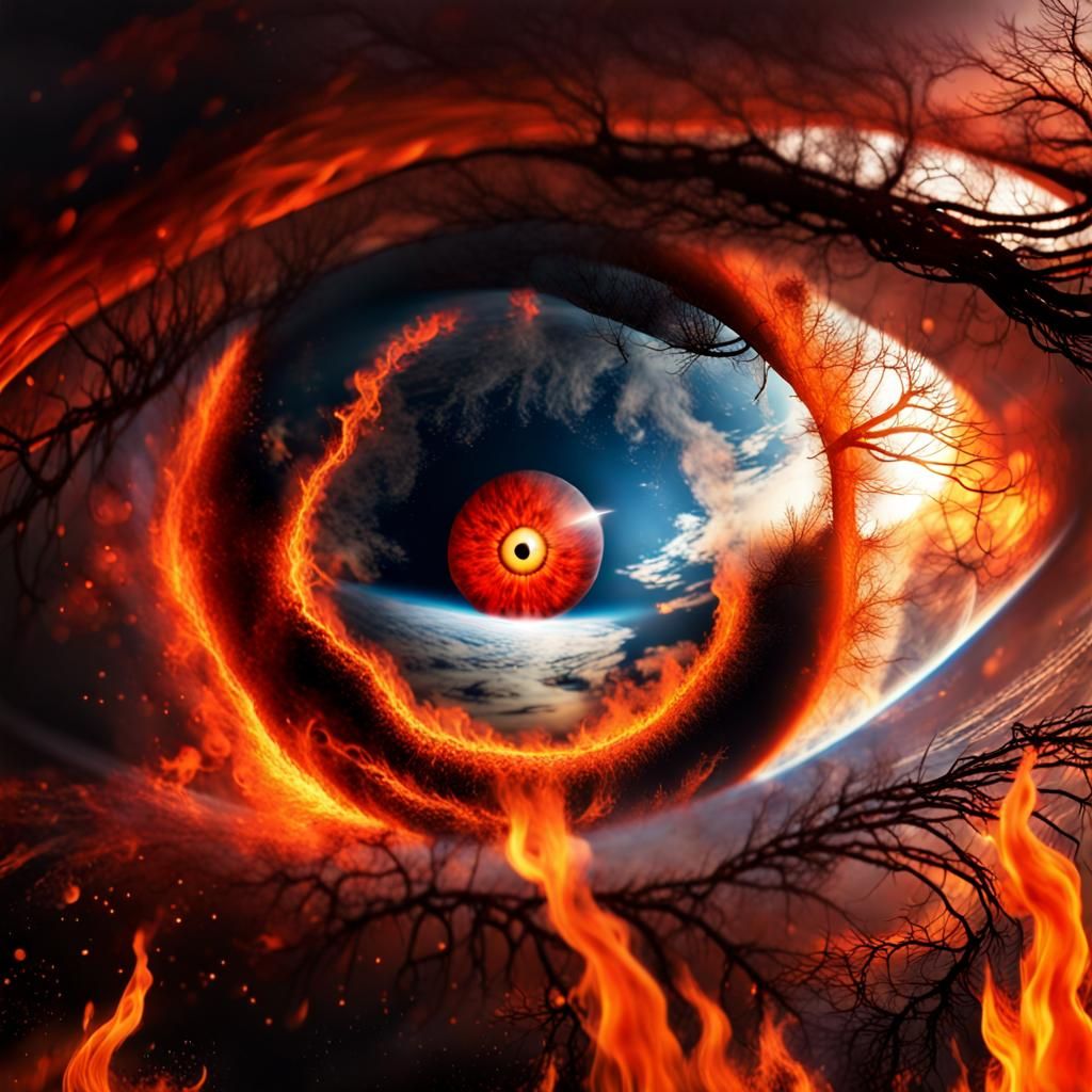 Surreal Eye with Burning Planet Digital Art